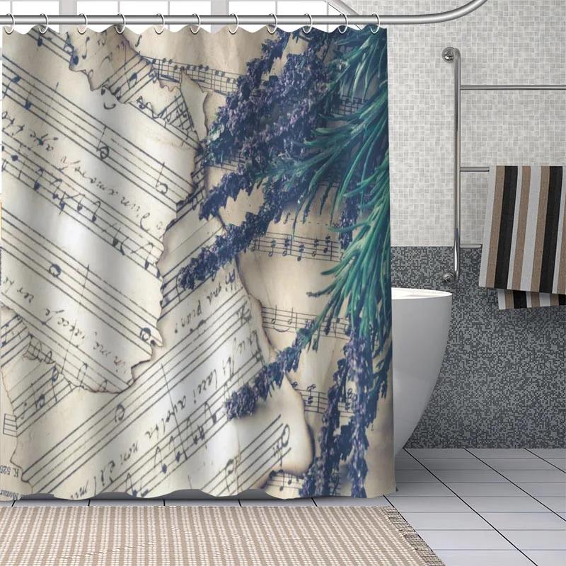 Music Notes Pattern Polyester Bath Curtain Waterproof Shower Curtains Diy Bath Screen Printed Curtain For Bathroom