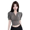 Women's Korean V-Neck Sparkling Cross Waist Chic Top