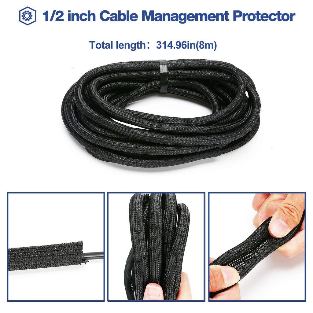 JOTO Cable Storage 8M DIY PET Use Black Sleeve, Approx. Length, 1.3cm Diameter, Cuttable, Material, Home/Office -