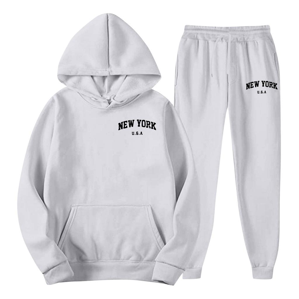 Men's Spring and Autumn Solid Color Suit Hooded Sweater Suit Trend Casual Sports Two-piece Suit