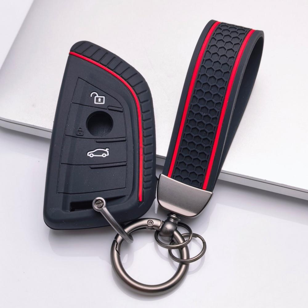 Silicone Key Fob Cover with keychain for BMW 1 2 3 4 5 6 7 Series X1 X2 X3 X4 X5 X6 X7 M5 M6 GT3 GT5 Smart Remote Key Soft Protective Case Fits чёрный