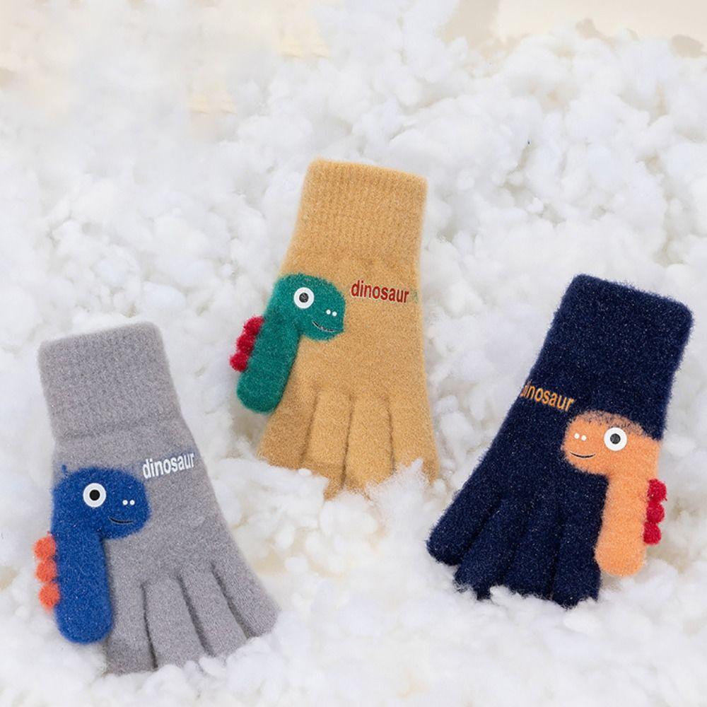 Warm Plush Five-finger Gloves 7-12 Years Old Kids Gloves Cute Winter Knitted Gloves  Boys and Girls