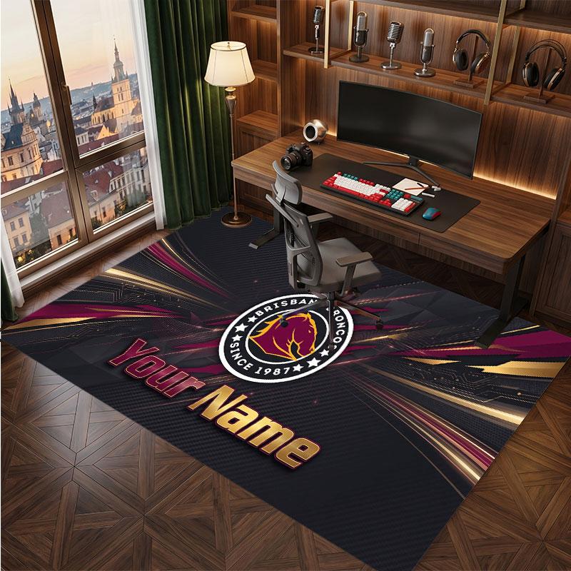 Brisbane Broncos Personalisierter Kristall-Samt-Teppich, Benutzerdefinierter Name Text Weicher Anti-Rutsch-Teppich für Wohnzimmer Schlafzimmer