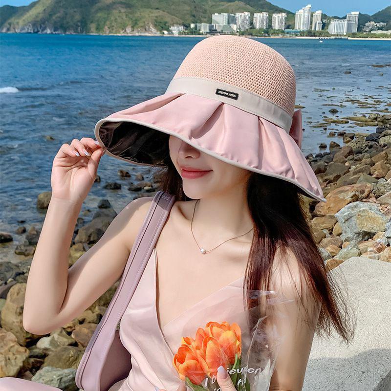 Sunscreen Hat Women's Summer Versatile Fashion Eaves Sunshade Bucket Hat Bow Foldable Outdoor Travel Sun Hat
