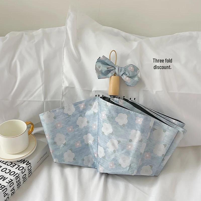 Floral Three-Fold Sun & Rain Umbrella