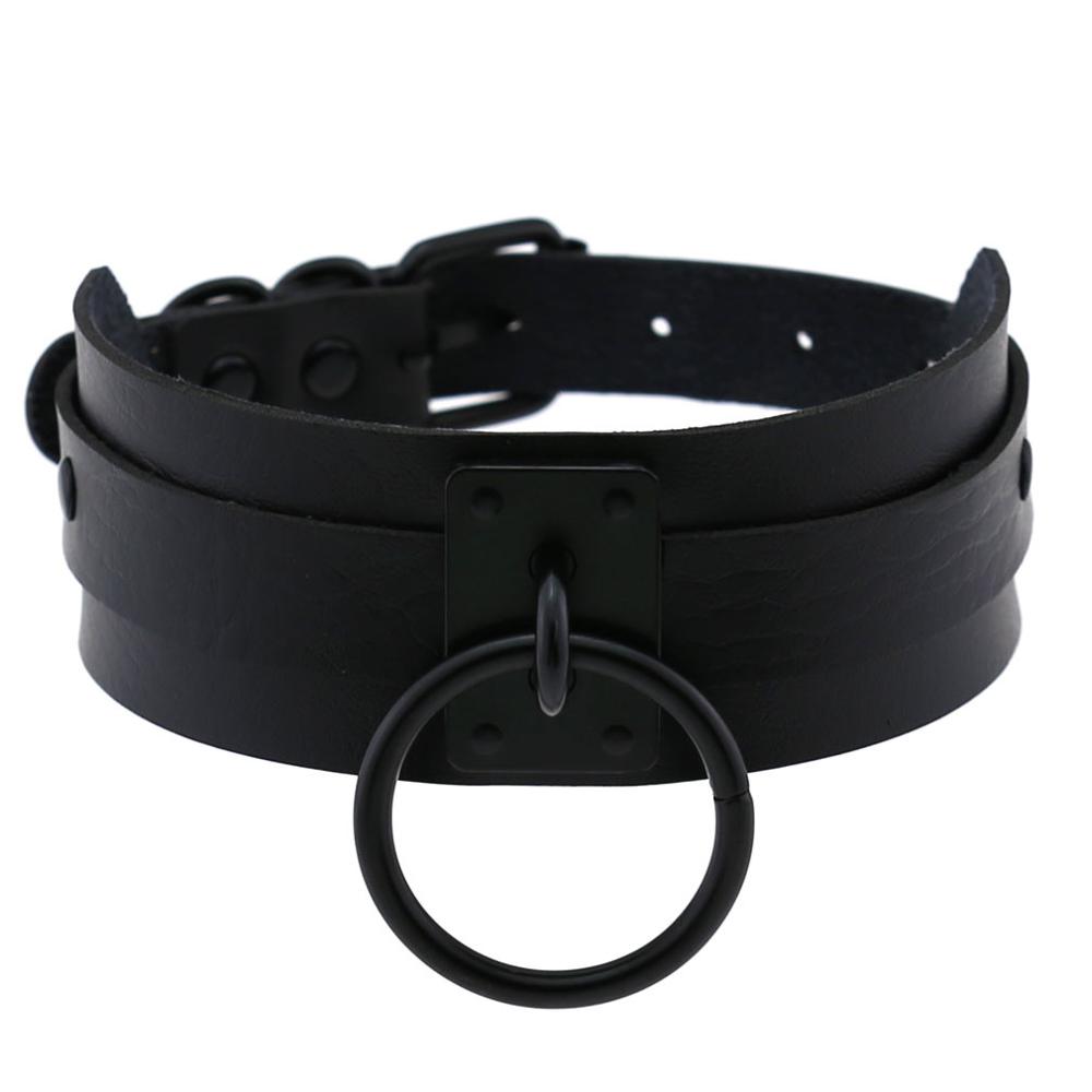 DIEZI Harajuku Cosplay Gothic Necklaces Black Big Circle Necklaces Leather Choker Necklaces Women Men Jewelry Fashion  Goth