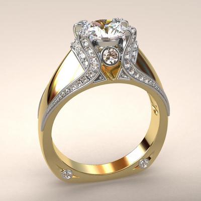 Nieuwe Goudkleurige Roestvrijstalen Ring Voor Vrouwen Mode Klassiek Zirkonia Tweekleurige Vingerring Vrouwelijke Verloving