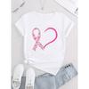 European Size Women's Breast Cancer Awareness T-Shirt with Heart & Ribbon Print Suitable for Cancer Survivors & Supporters
