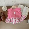 2025 Summer Outfit: Girls' Loose Short Sleeve T-shirt & Princess Skirt Set