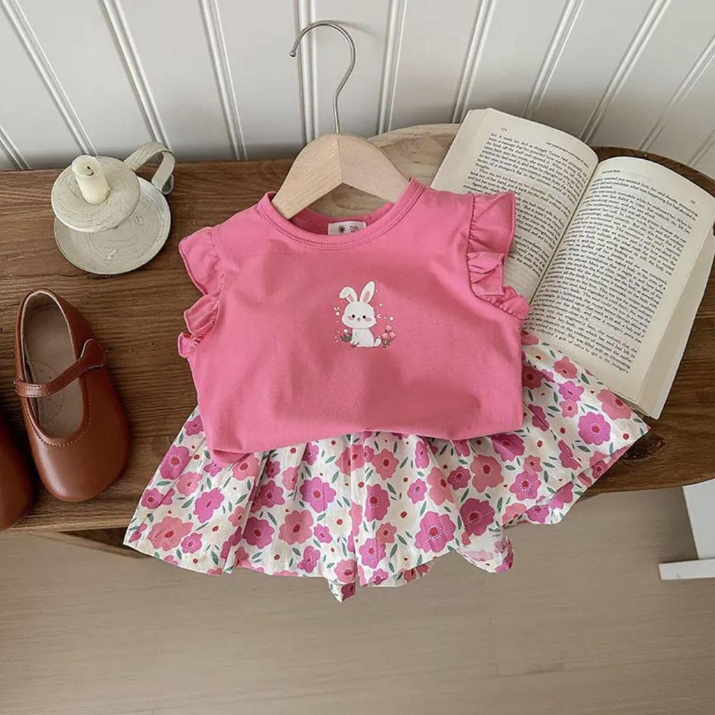 2025 Summer Outfit: Girls' Loose Short Sleeve T-shirt & Princess Skirt Set