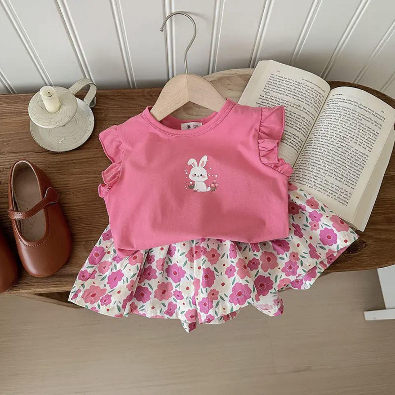 

2025 Summer Outfit: Girls Loose Short Sleeve T-shirt & Princess Skirt Set 90 cm