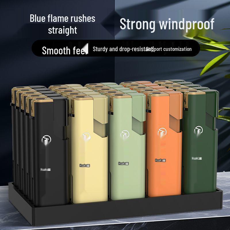 50 Durable Metal Windproof Lighters - Double Layer, Thickened, Inflatable, with Printed Lettering