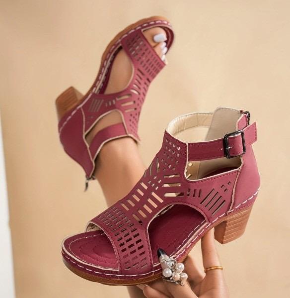 Lässige Plateausandalen für Damen im Sommer mit offener Spitze, einfarbig, ausgehöhltes Design mit Reißverschluss, High Heel-Sandalen
