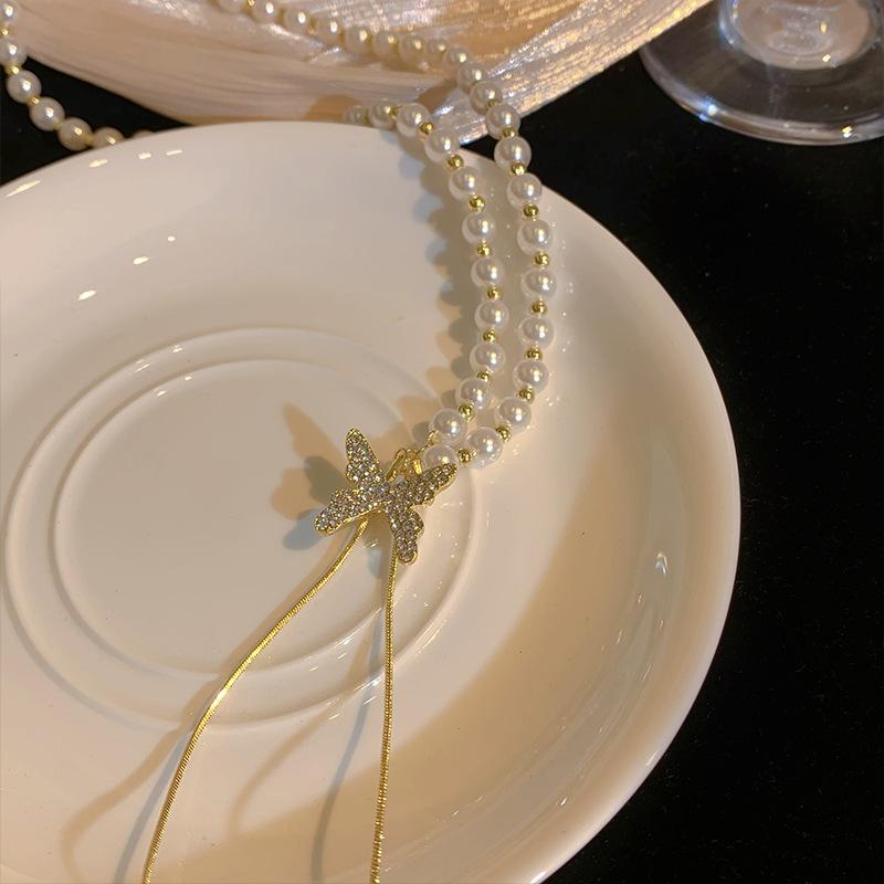 Fashion Personality Pearl Butterfly Necklace Niche Pendant Cold Wind Light Luxury Collarbone