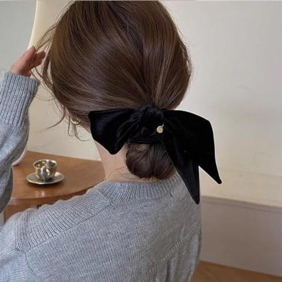 Large Velvet Ribbon Chouchou Adults Black Hair Accessory Tie (blackbrown)