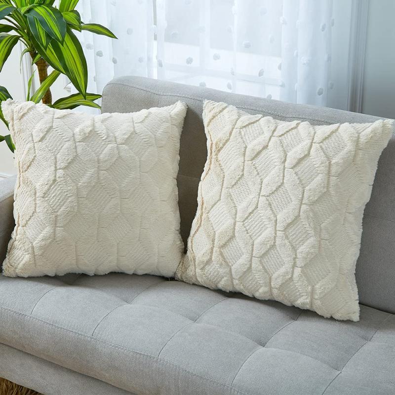 45x45cm Pillowcase Geometric Diamond Block Pattern Plush Cushion Cover Simple Home Sofa Cushion