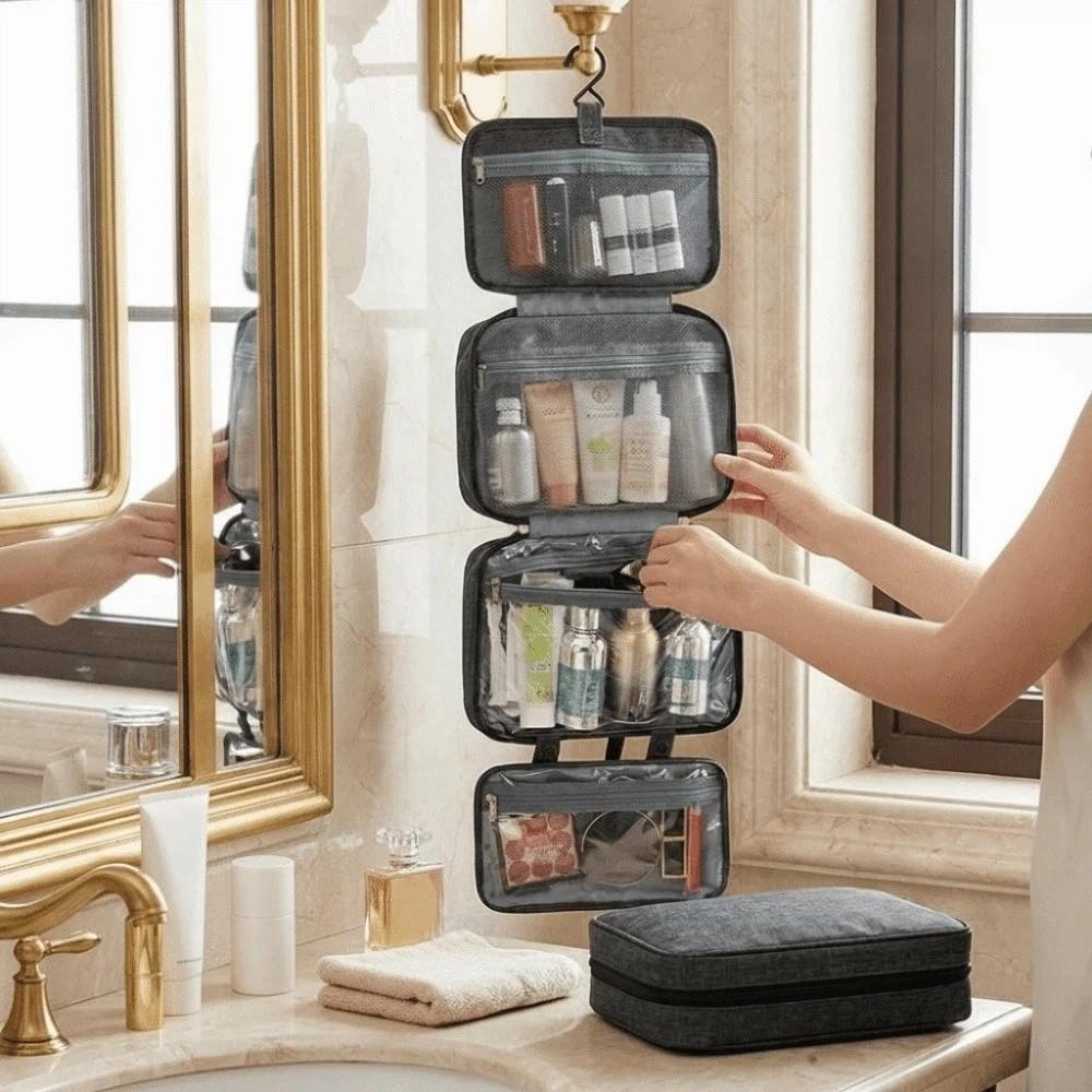 Wet Dry Separation Travel Hanging Wash Bag Waterproof Makeup Bag 4 Fold Toiletry Bag  Daily Use