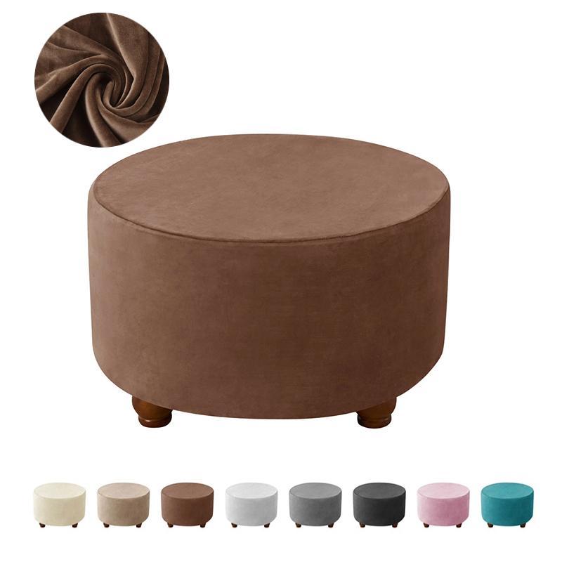 Velvet Round Ottoman Stool Cover Living Room Stretch Footstool Covers Elastic All-inclusive Footrest Foot Stool Slipcovers