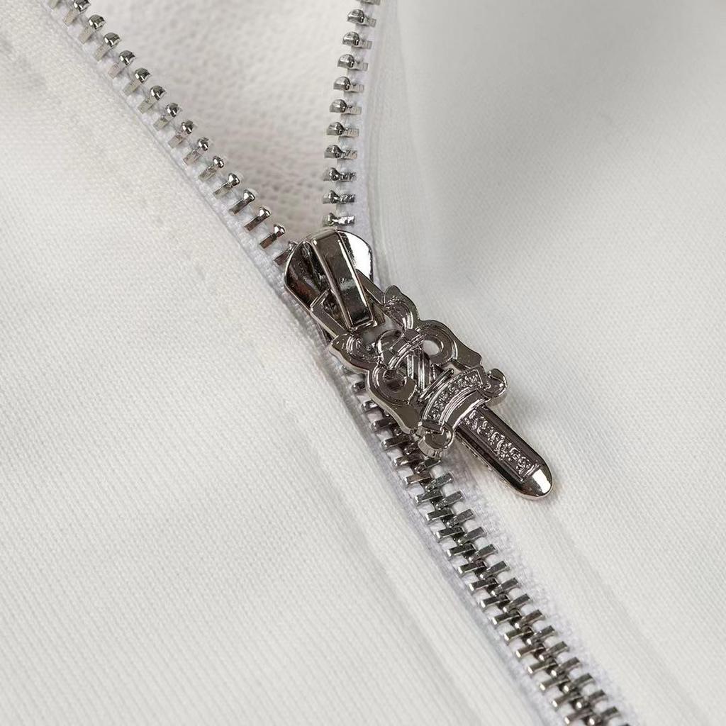 Trendy Chrome Sanskrit Cross Print Zipper Hooded Sweatshirt