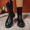 Moda 2025 Nowe Damskie Krótkie Botki Styl Brytyjski Jesień/Zima Ocieplane Futrem Gruba Podeszwa Wąski Krój Cigarette Czarne Botki Chelsea