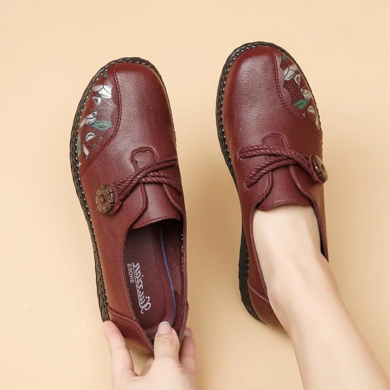 Fashion Fashion Women Shoes Genuine Leather Loafers Women Casual Shoes Mother Soft Comfortable Shoes Women Flats Non-slip 2025