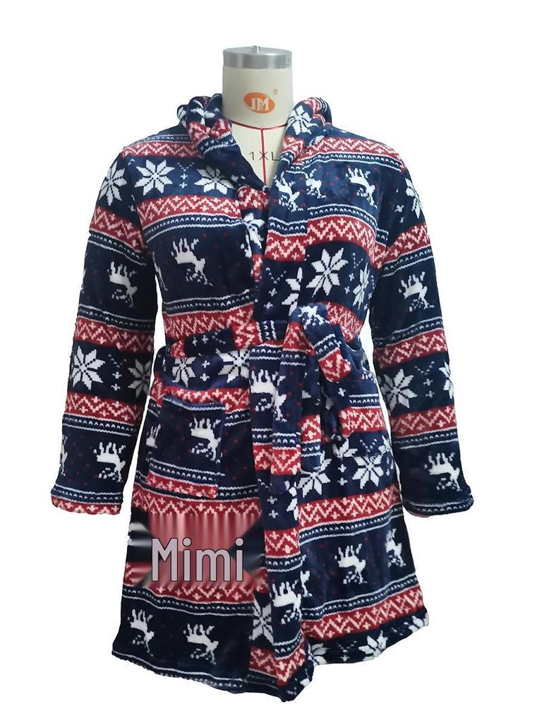 Puszysty Szlafrok Flanelowy Świąteczny Renifer Plus Size - Przytulny i Gruby