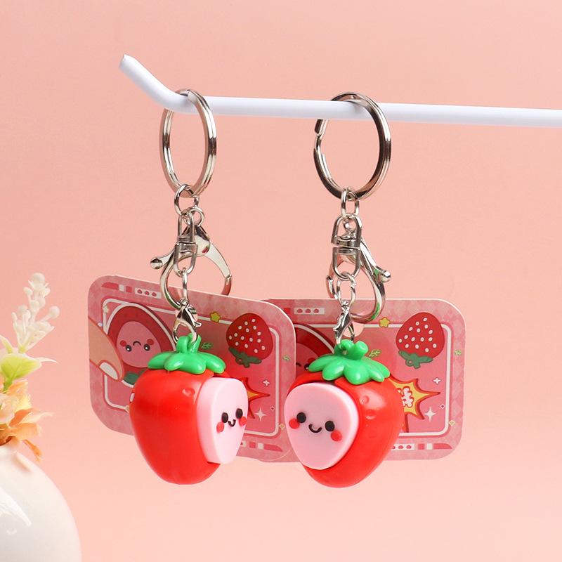 Kawaii 3D Strawberry Keychain Cute Fruit Key Ring 1Pcs Fashion Bag Pendant Charm for Teen Girls Backpack Decor