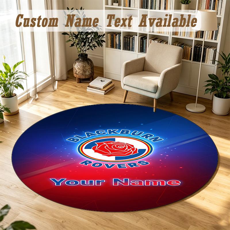 Round Rug Custom NameBlackburn Rovers Football Pattern Non Slip Carpet Home Floor Decor