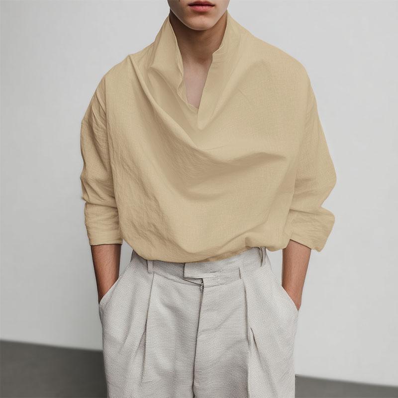 INCERUN Oversized Men Swing Collar Long Sleeve Casual Loose Solid Tops Shirts