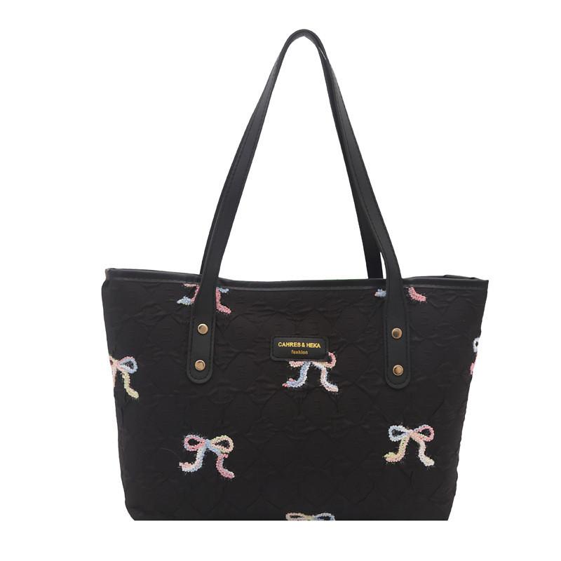 Canvas Tote Bag Grote Capaciteit Met Gestreept Strikontwerp Voor Studenten Casual En Pendelgebruik