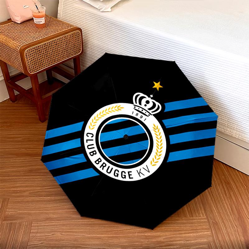 1 PC Automatic Folding Umbrella - Club Brugge K.V Pattern, Portable & Foldable Design with 8 Ribs, Christmas Birthday Gifts