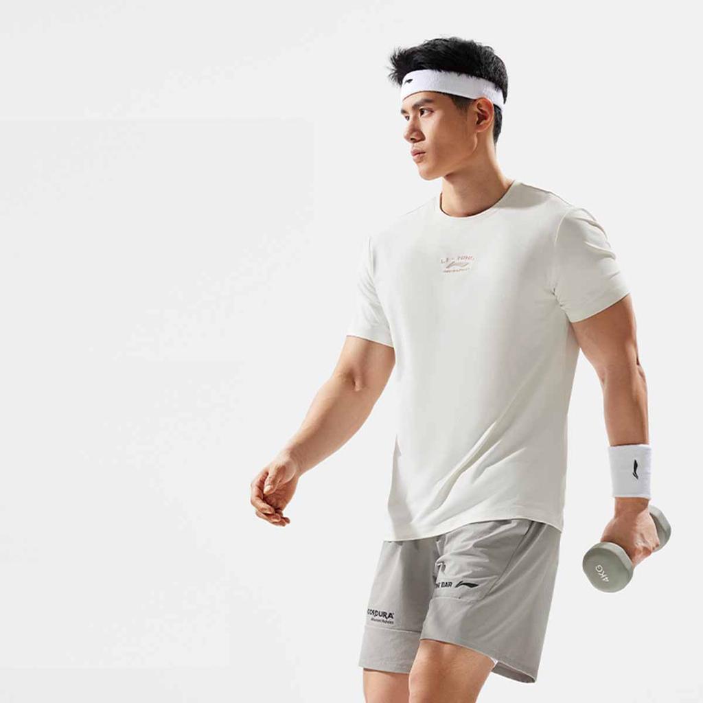 Li-Ning Breathable Comfortable Quick-Dry Round Neck Short Sleeve T-Shirt Men Tops Off-White ATSU475-9