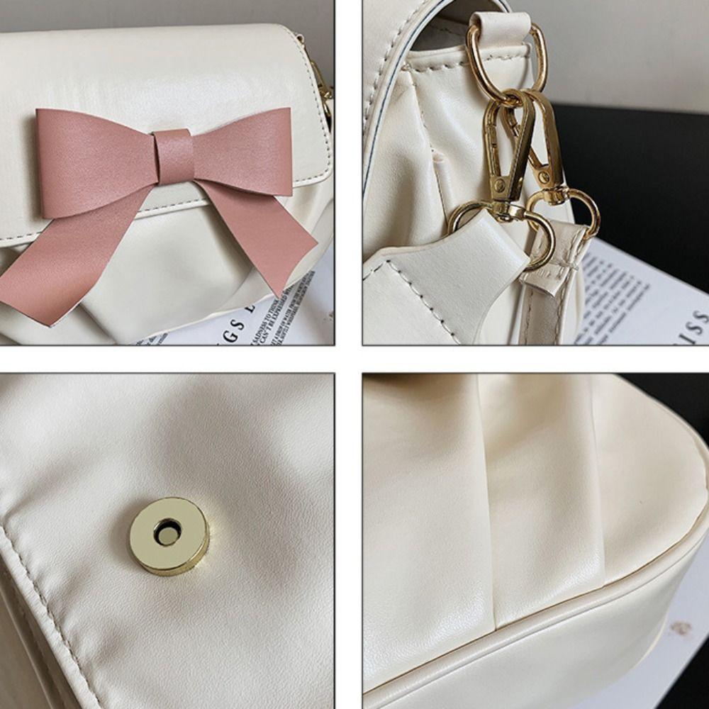 Korean Style Bow Shoulder Bag Y2K PU Leather Underarm Bag Simple Bowknot Crossbody Bag Travel