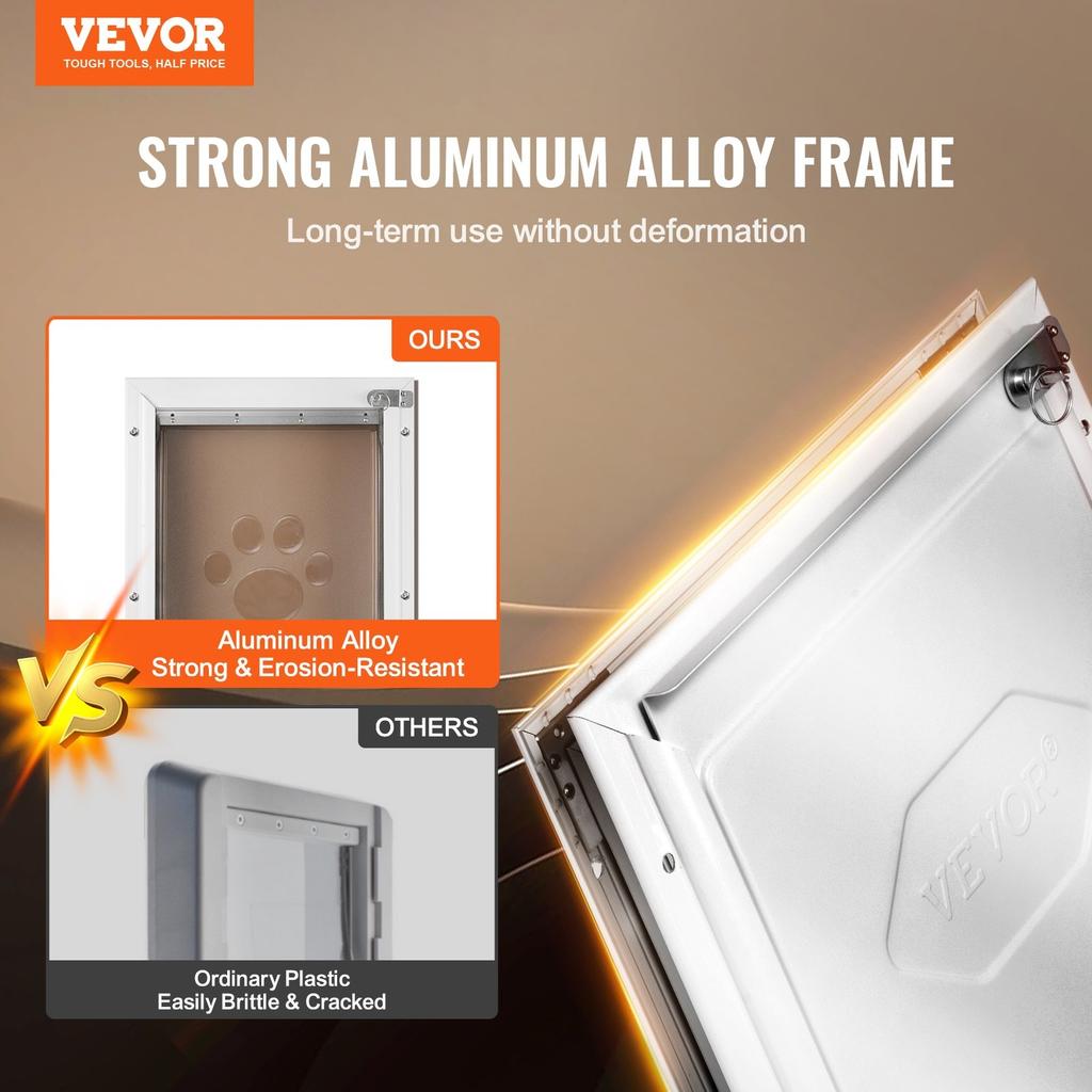 Pet Door for Door with Lock and Magnetic Flap System Aluminum Frame Large