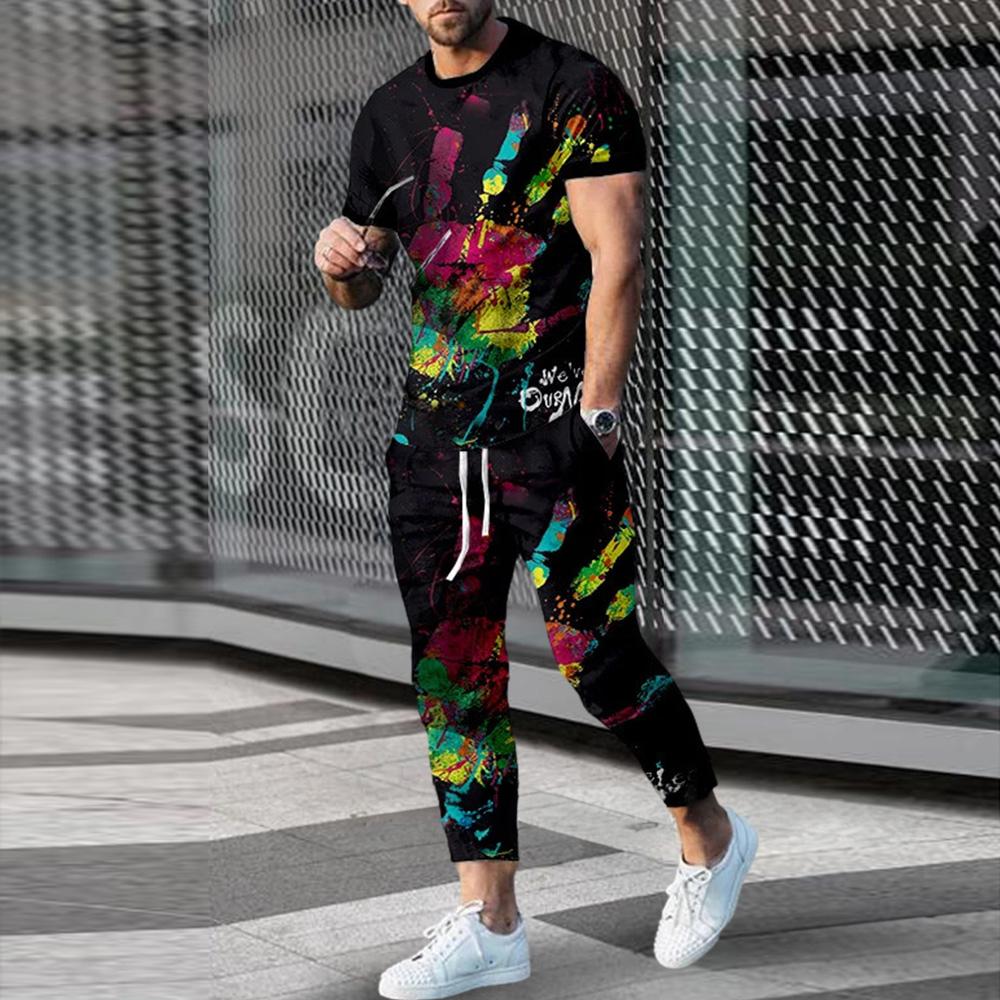 Summer Set Men Oversized T Shirt Pants Sets Print Men's Clothing Casual Tops Trousers Suits Men Tracksuits Sweatpants Outfits