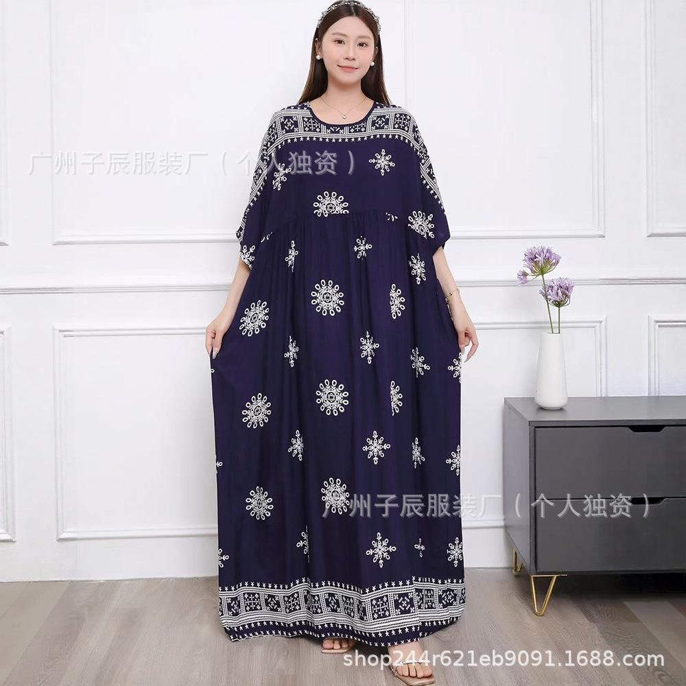 South East Asia 100kg super fat dress fat girl plus short sleeve maternity dress loose floral beach long skirt