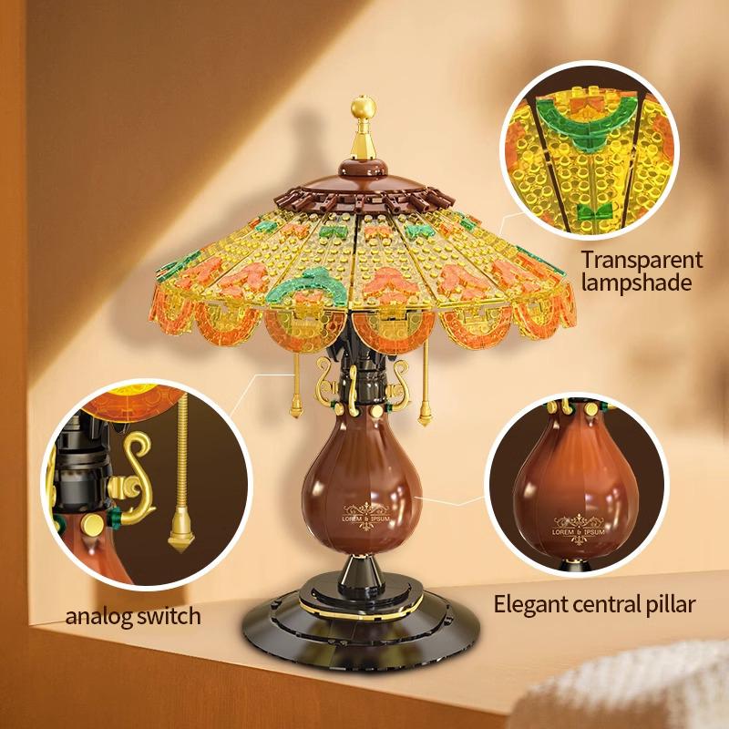 Ungiftiges 804-teiliges Tischlampen Baustein Spielzeug Retro Schreibtischlampe Modellsteine Kreative Schreibtischdekoration Kinder DIY Spielzeug Feiertagsgeschenke