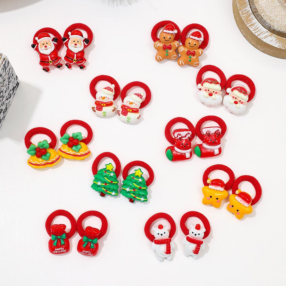 Cute Christmas Hair Ties for Girls, Santa Christmas Tree, Snowman Design, Ideal Gift for New Year, 10-Pack