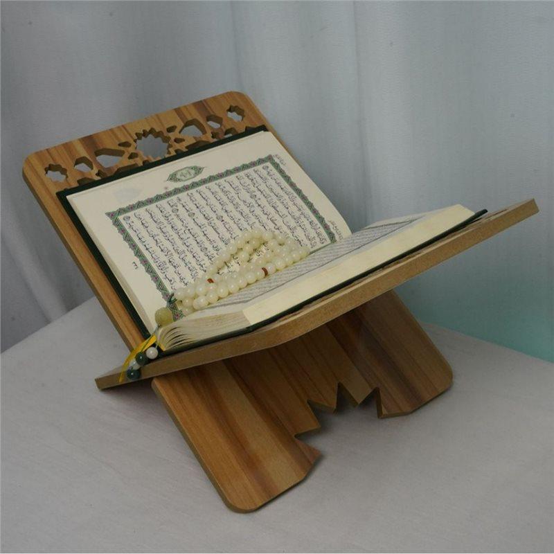 ABGR-Elegant Wooden Quran Holder With Flower Design Hollow Out For Desk Organization Storage