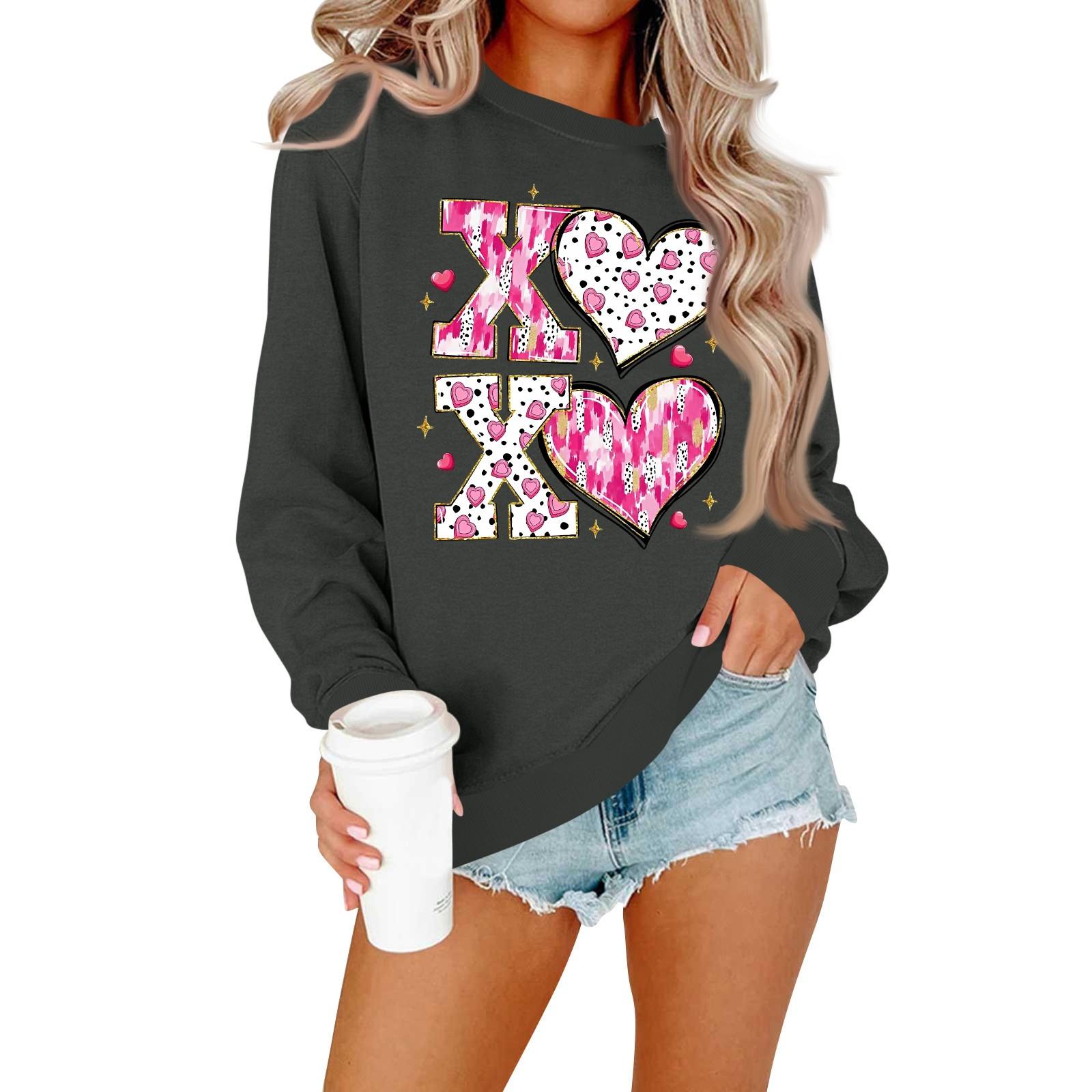 

Женская модная повседневная толстовка с длинными рукавами и круглым вырезом с принтом ко Дню святого Валентина L