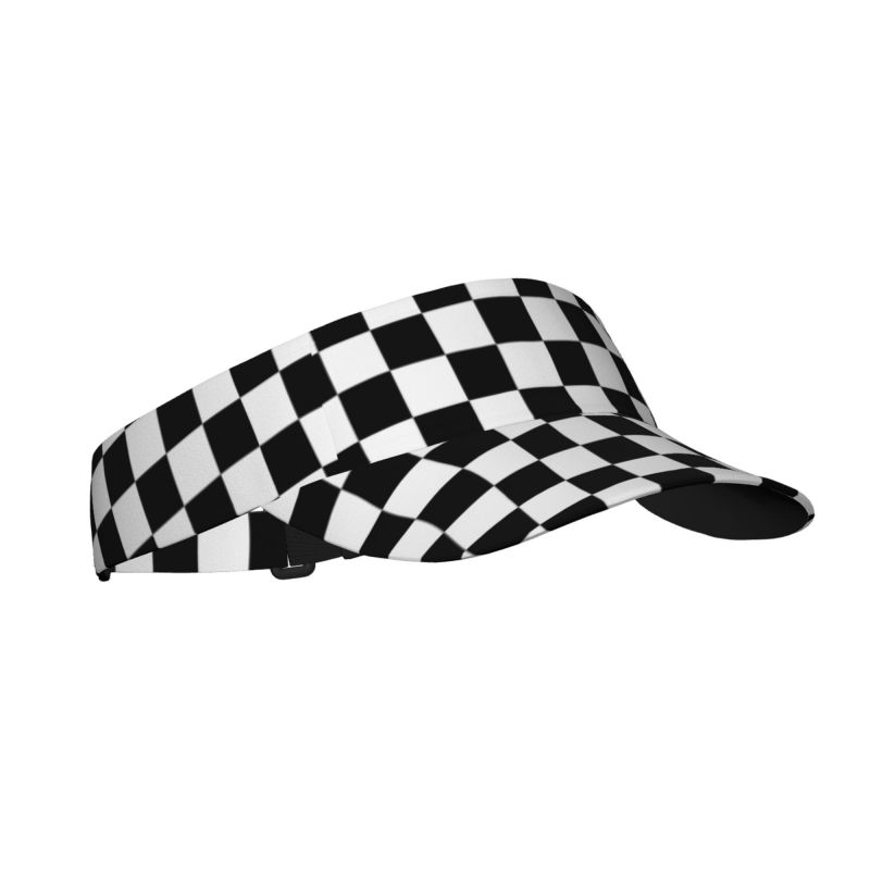 

Black and White Checkered Racing Flag Sports Sun Visor Hats Unisex Adjustable Lightweight Packable Cooling Empty Top Visor Hat