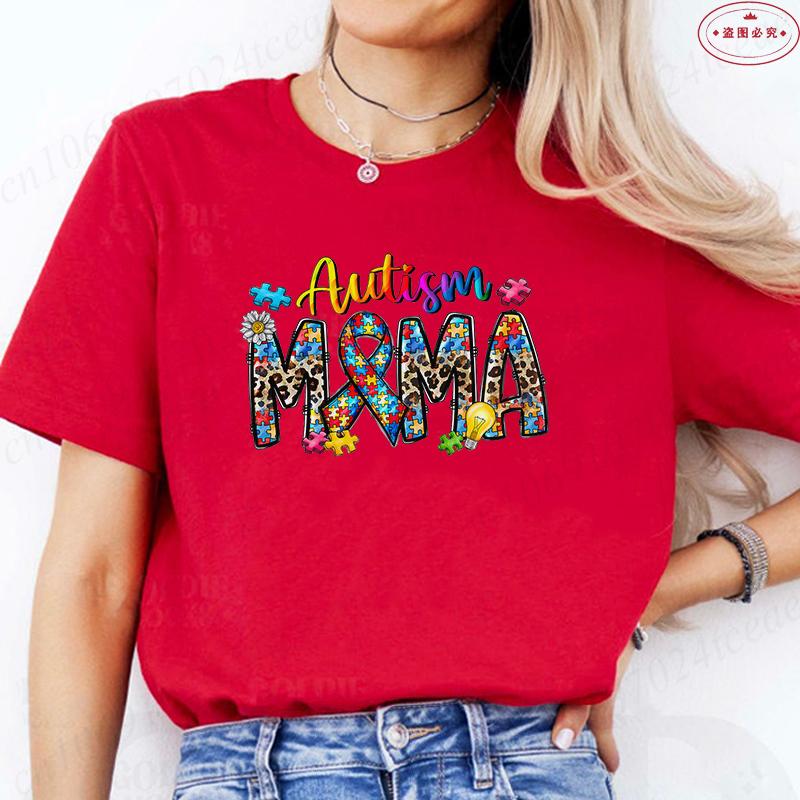 Autism Mamma T-shirt för Kvinnor Medvetenhet Neurodivers Mamma Sommar Kortärmade T-shirts Autismstöd Harajuku Estetiska Toppar