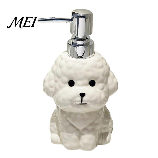 Dispenser Sapone Liquido 400ML Cane in Ceramica con Pompa in Plastica, Forma di Cucciolo Contenitore Ricaricabile con Pompa per Lozione Liquida, Vuoto per Doccia