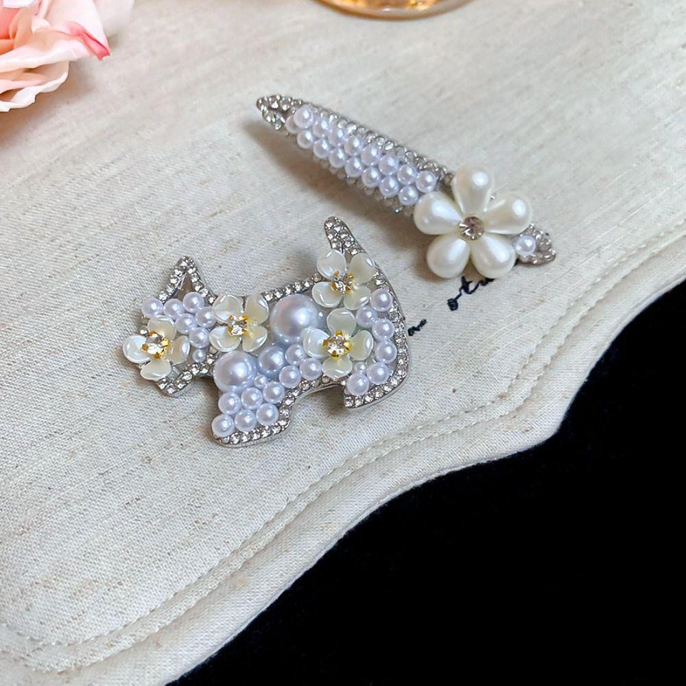 Zircon Pearl Flower Hair Clip Cute Cute Puppy Hair Clip Sweet Rhinestone Hairpin  Girl