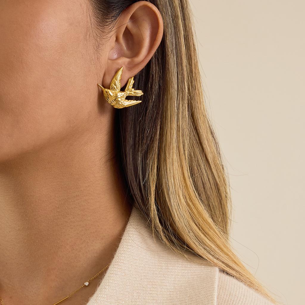 Yori Exclusive Design Peace Dove and Swallow Earrings Temperament Versatile Wear Fashion Jewelry 18K Golden PVD Plated New