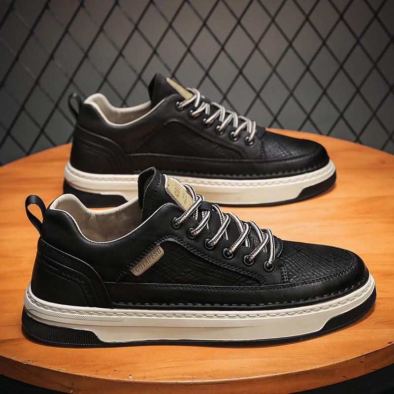 Autumn men's shoes 2024 new sports flat shoes leather surface trend versatile waterproof casual leather shoes youth trendy shoes