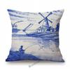 Traditional Deflt Blue Royal Holland Wildmill Toile De Jouy Art Decoration Sofa Throw Pillow Case Cotton Linen Cushion Cover