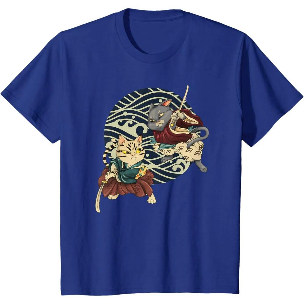 Ninja Cat Kawaii Tattoo Japanese Graphic T-Shirt Summer Men 100% Cotton Casual Oversized Loose Breathable T Shirts