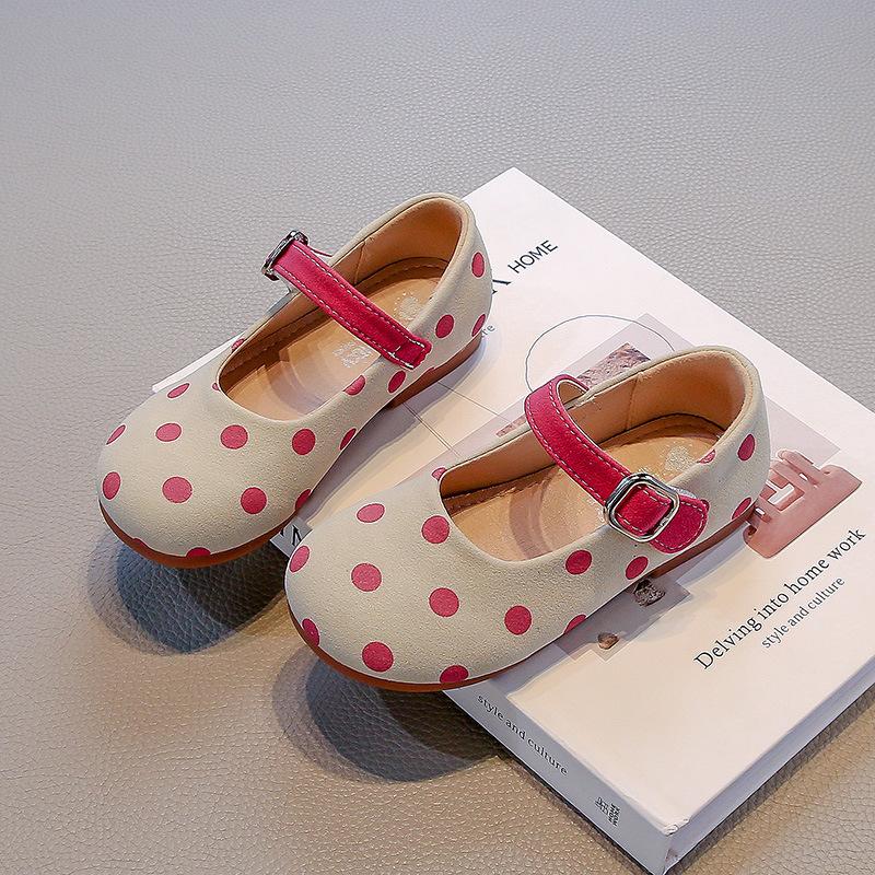 Girls Leather Shoes Princess Style 2025 Spring Autumn Children Dance Shoes Soft Sole Round Toes Kids Flat Shoes Polka Dots Sweet