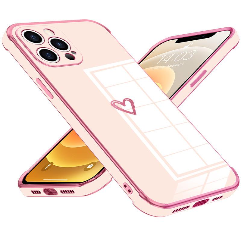 Popular Electroplating Love iPhone17Pro Mobile Phone Case Is Suitable for Apple 16promax Solid Color TPU Soft Case